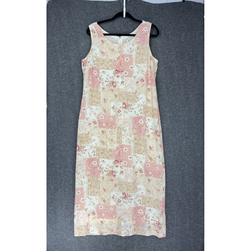 Y2K Maxi Dress Chiffon Sheer Lined Sleeveless Pastel Patchwork Floral Womens XL